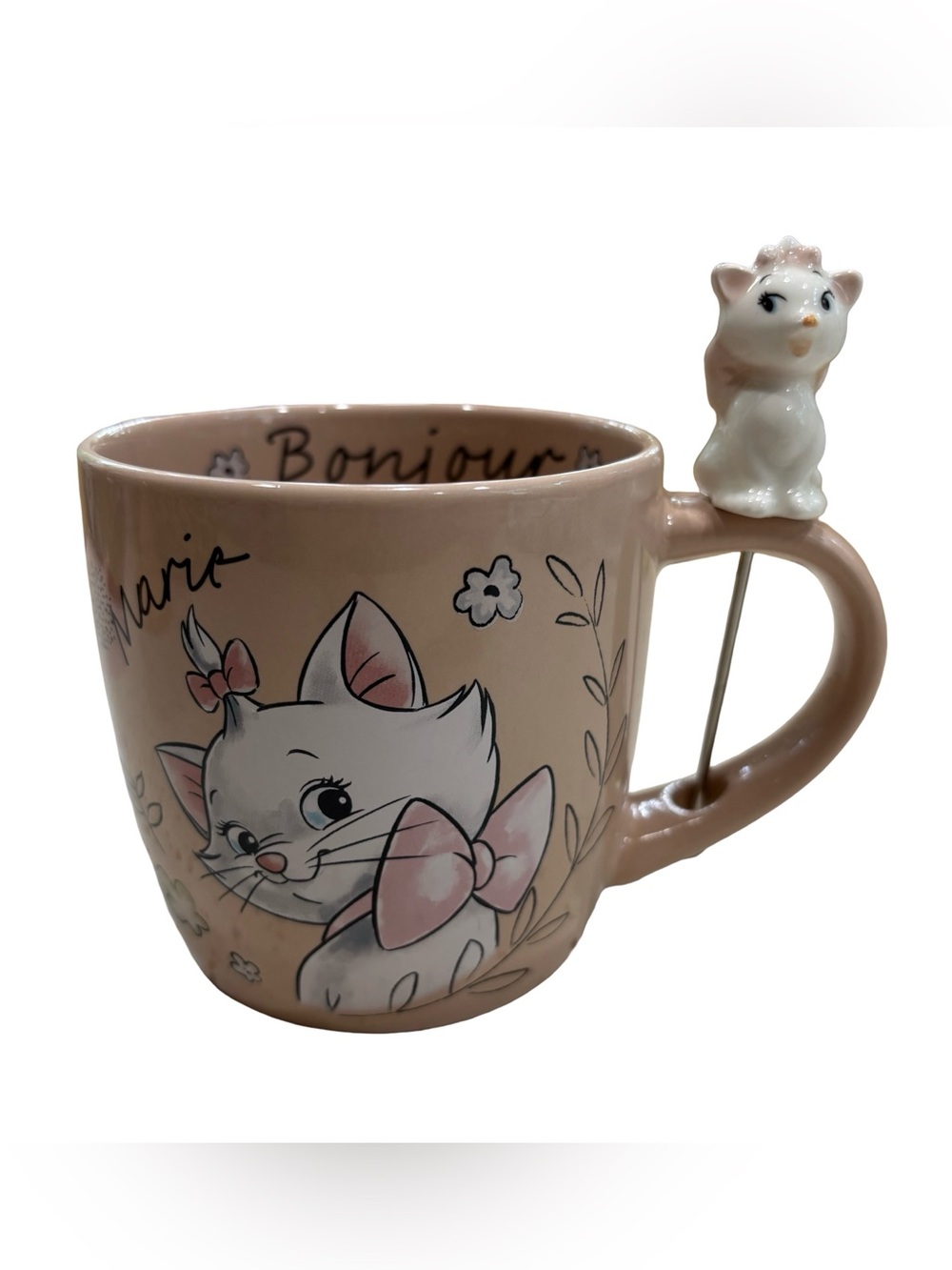 Disney Marie Large Pink Ceramic Cat Stirrer & Mug Bonjour